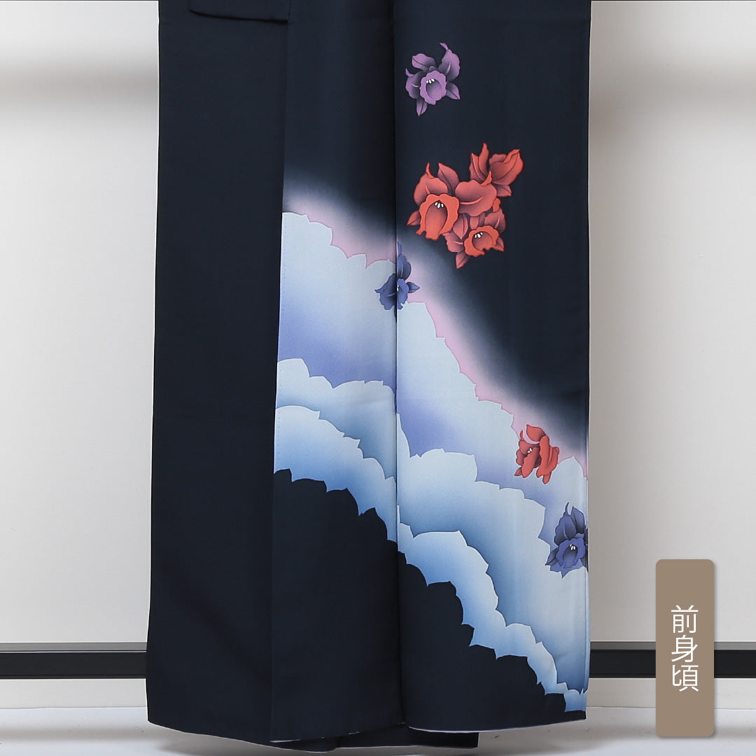 訪問着 袷 身丈160cm 裄66.5cm 正絹 黒系 Aランク 1212-00406-3410 1212-00406