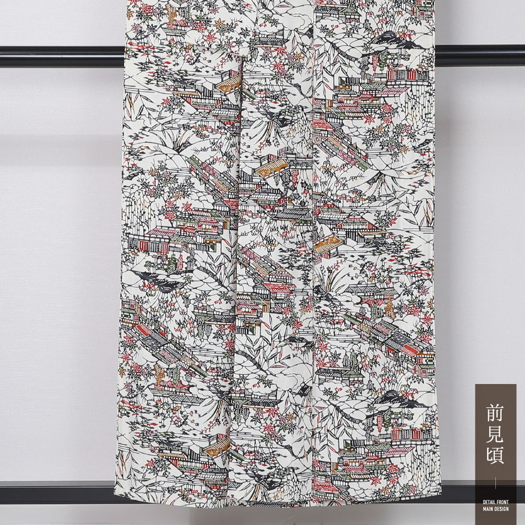 小紋 身丈153cm 裄丈63cm Bランク S 正絹 単衣 広衿 京紅型 茶屋辻 カジュアル 白系 1215-12336