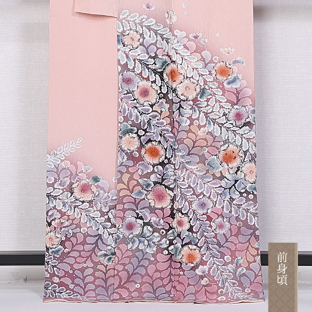訪問着 袷 身丈167cm 裄丈62cm 正絹 Sランク セミフォーマル 広衿 XLサイズ 辻が花 ピンク系 PO 1217-10711