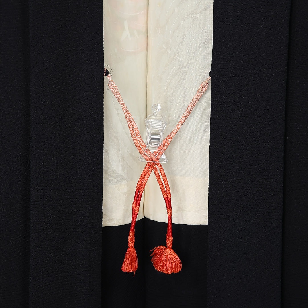 黒羽織 袷 身丈78cm 裄丈64cm 正絹 Sランク インフォーマル Mサイズ 紐あり 南天 黒系 RP 1233-12619