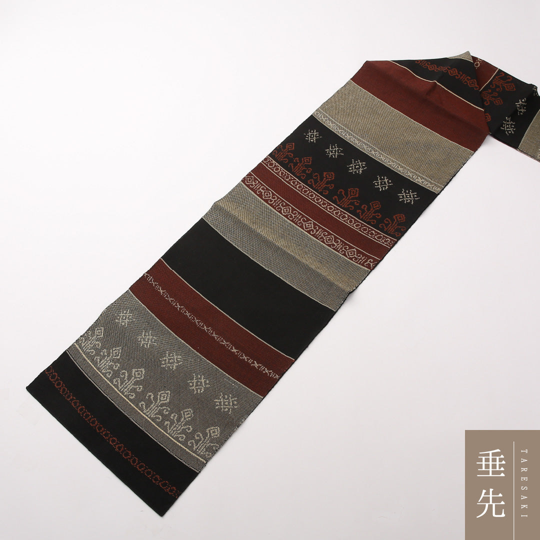 夏物 名古屋帯 全通 帯丈347cm カジュアル Sランク 正絹 紗 黒系 1224-02196