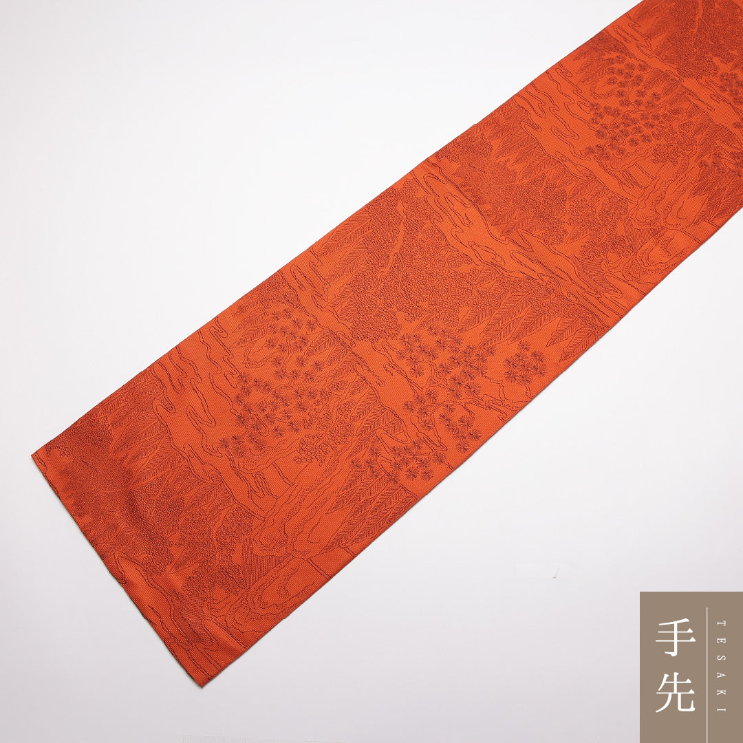 袋帯 帯丈430cm 正絹 全通 インフォーマル 山水 朱系 1243-01342