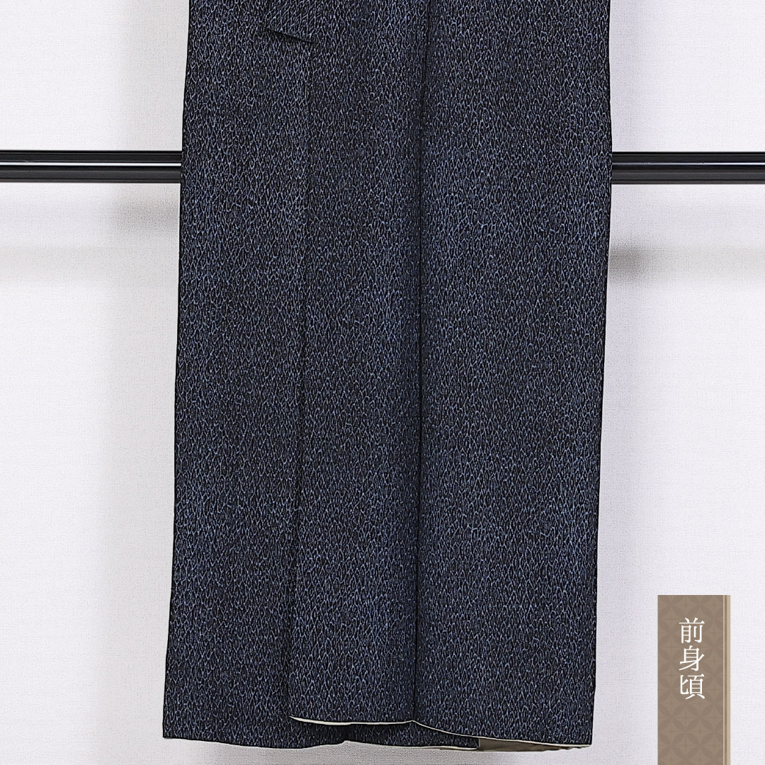 小紋 袷 身丈143cm 裄丈58cm 正絹 Aランク インフォーマル バチ衿 XSサイズ 創作柄 木目 紺系 HP 1221-10136