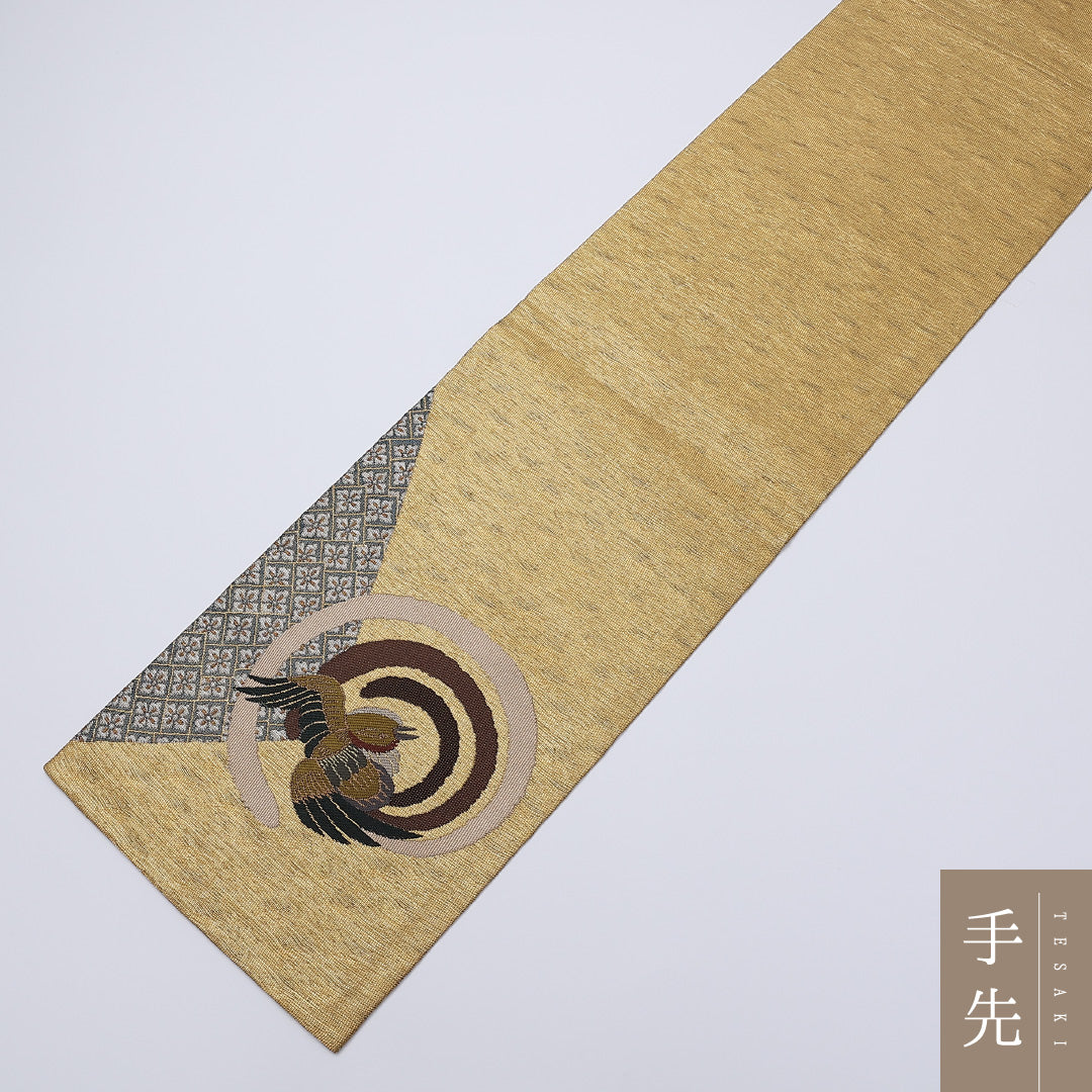 袋帯 帯丈432cm 正絹 ポイント柄 セミフォーマル すくい織 尾長鳥 花菱 金系 1243-00913