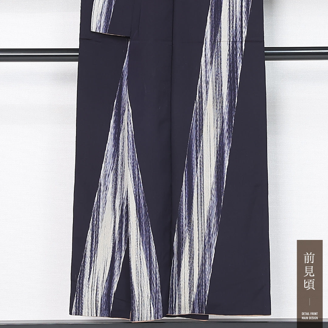 アンティーク お召 身丈149cm 裄丈64cm Bランク XS 正絹 袷 広衿 モダン 創作 紫系 1265-11902