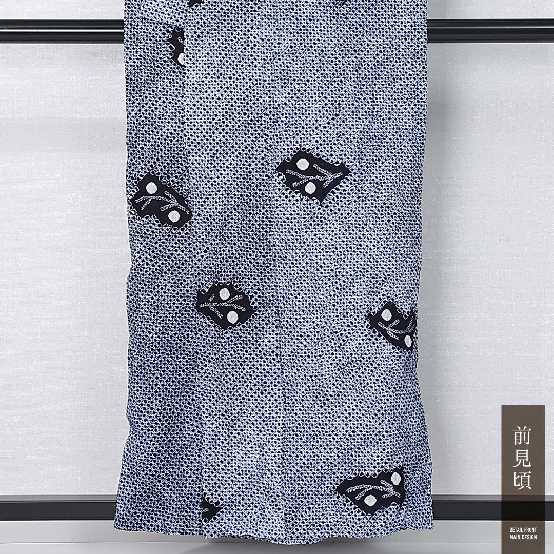 夏物 有松鳴海絞り 浴衣 身丈160cm 裄丈61.5cm Cランク L 木綿 洗える着物 夏物 バチ衿 居敷当て 絞り 創作 カジュアル 紺系 1218-12417
