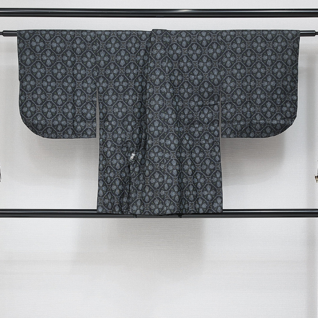 道中着 袷 身丈79cm 裄丈66cm 正絹 Sランク カジュアル Mサイズ 蜀江 花菱 紺系 RP 1236-14663