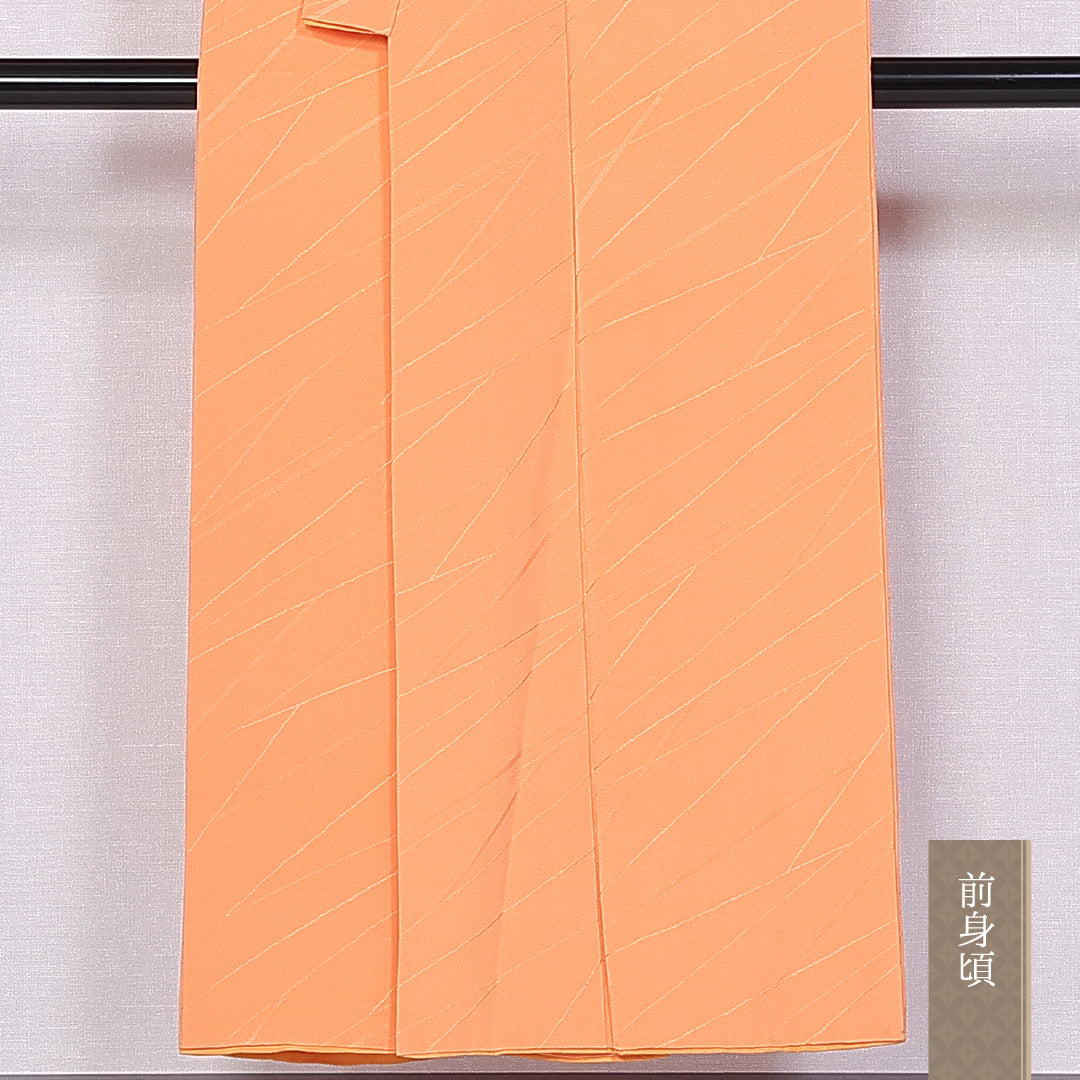 色無地 袷 身丈149cm 裄丈61cm 正絹 Sランク 一つ紋 (五三桐) セミフォーマル バチ衿 XSサイズ 織り出し 抽象柄 朱系 RP 1219-10692