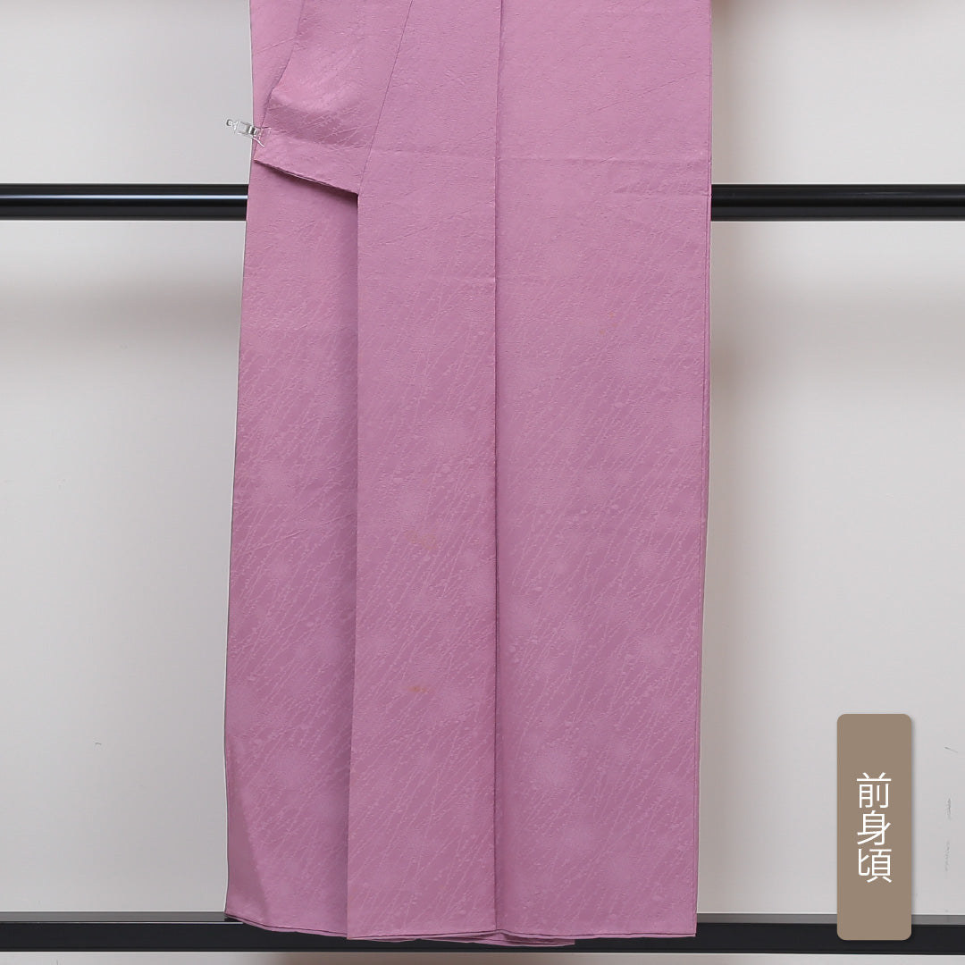 色無地 袷 身丈152cm 裄63cm 正絹 ピンク系 Cランク 丸に梅鉢 一つ紋 1214002755213
