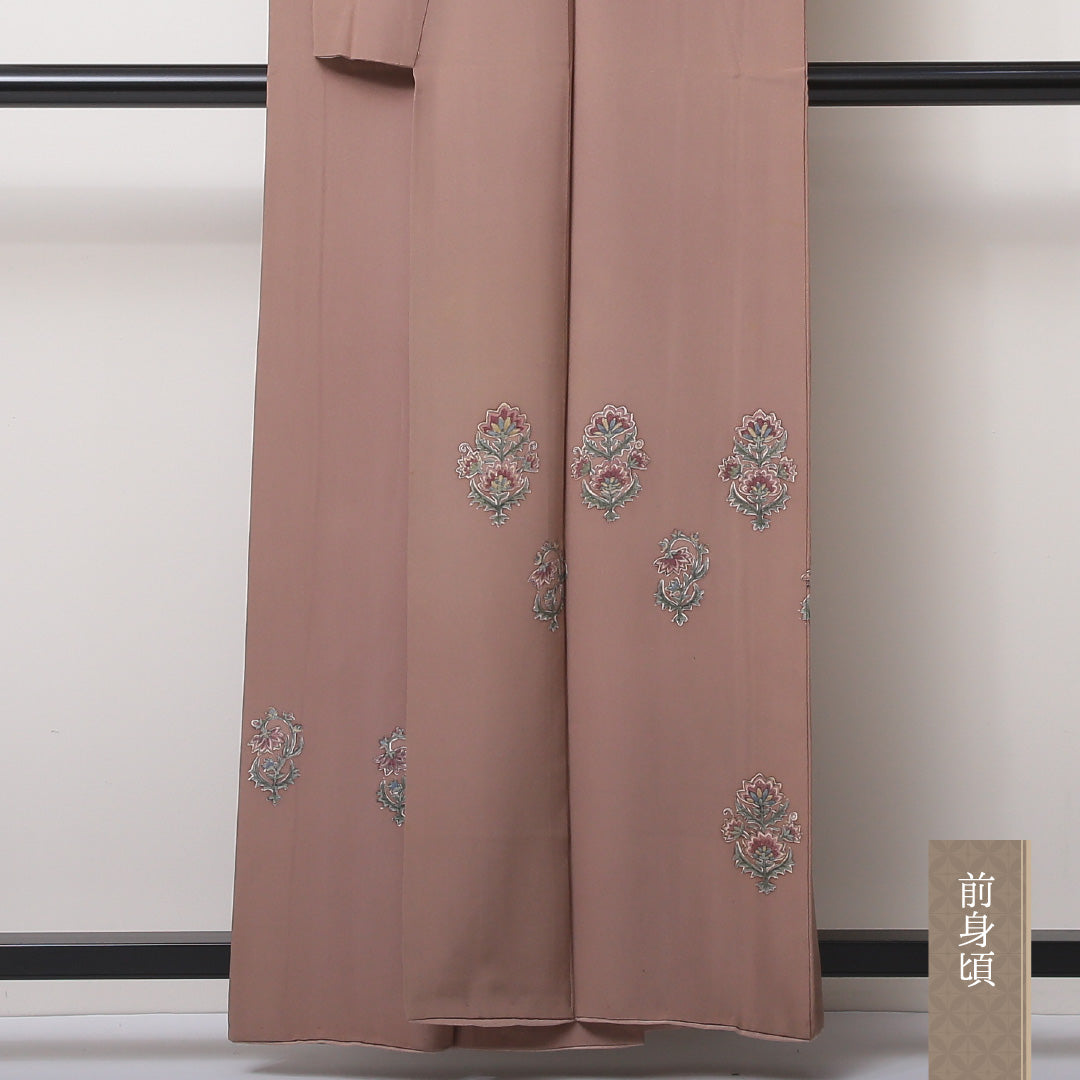 付下げ 袷 身丈160~164cm 裄65.5cm 正絹 オリエンタル ベージュ系 Cランク 1212-00591