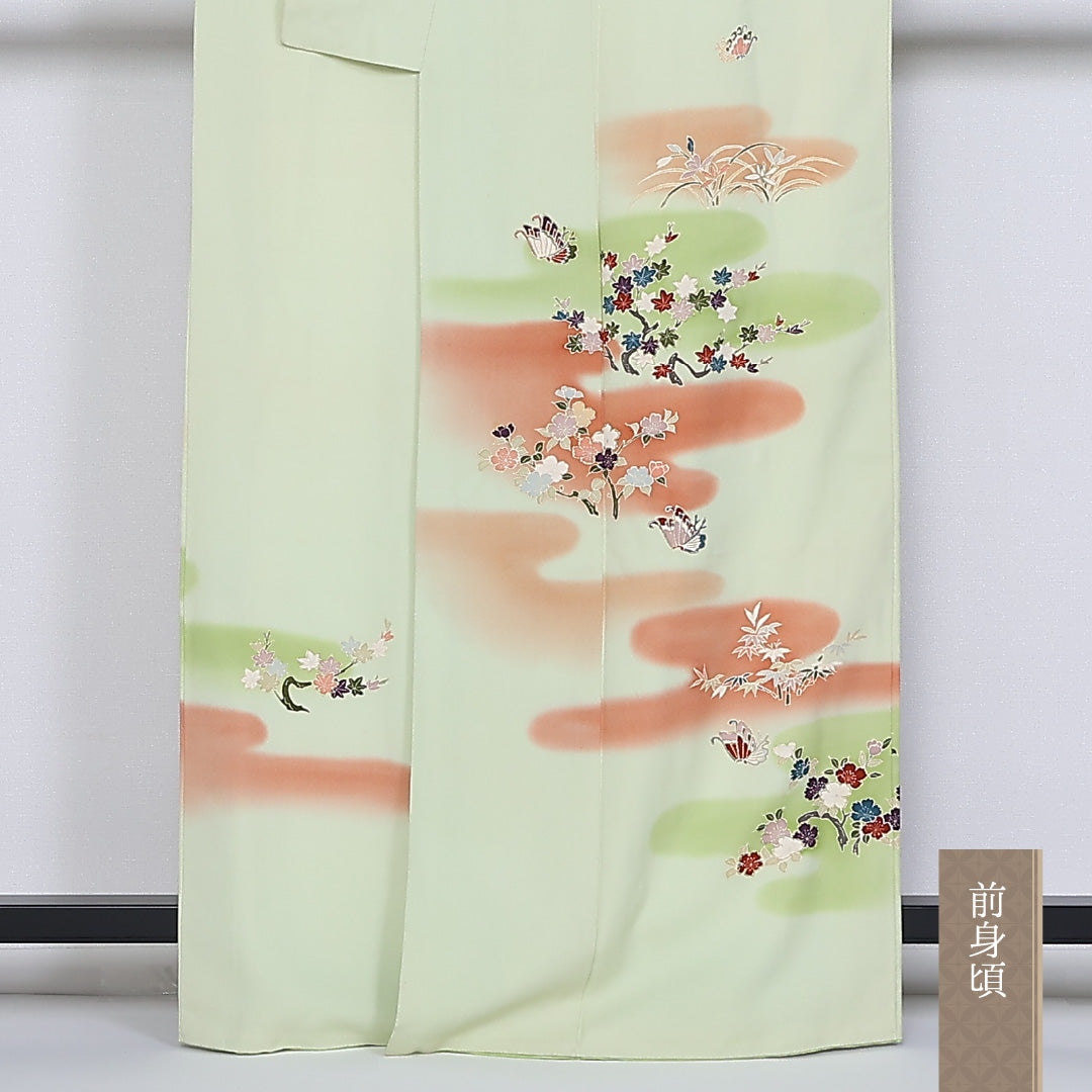 訪問着 袷 身丈163cm 裄67.5cm 正絹 揚羽蝶 桜 エ霞 紅葉 Aランク 1212-00744