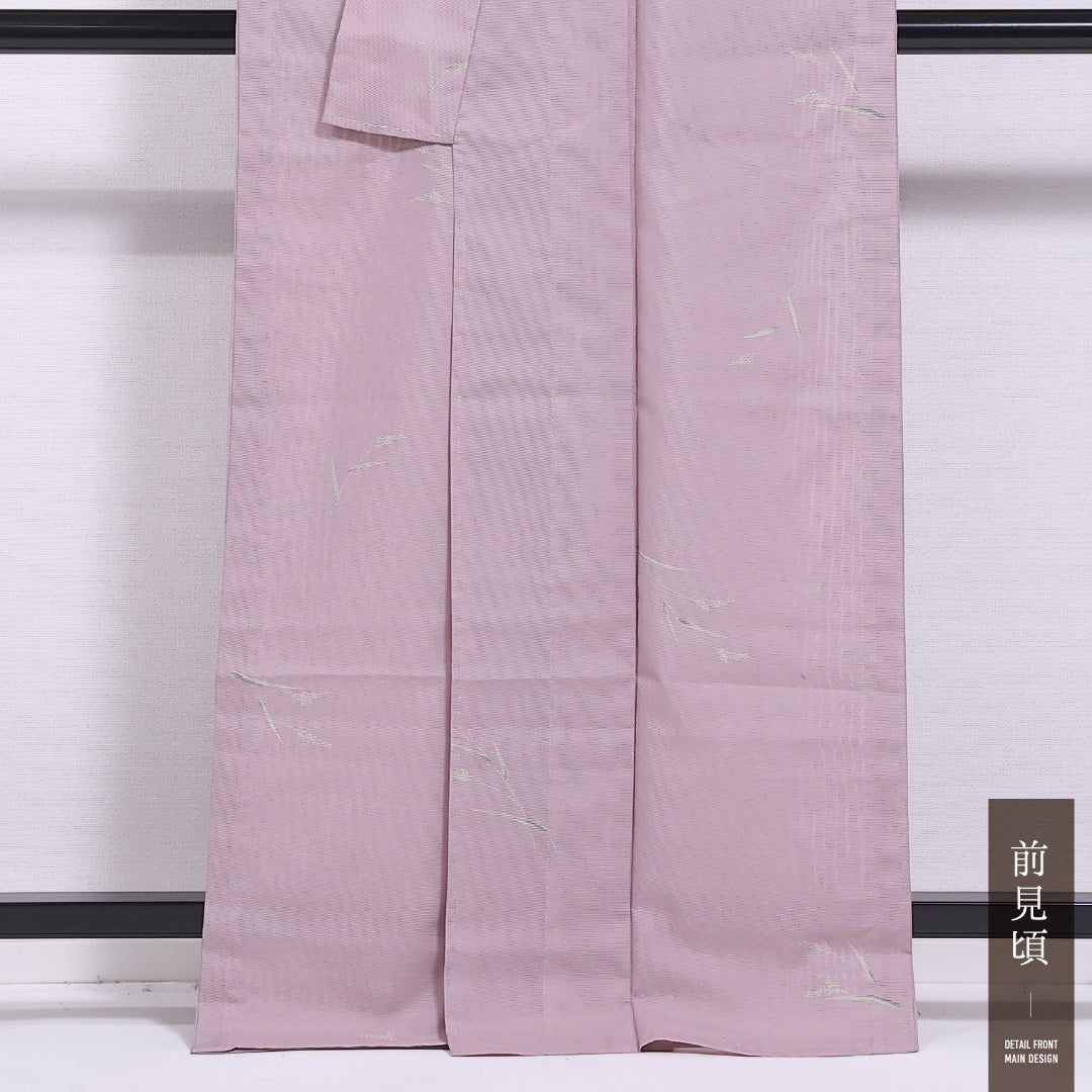 小紋 夏着物 身丈163cm 裄丈66cm L 正絹 Bランク 絽 広衿 草花 夏物 1215-11749