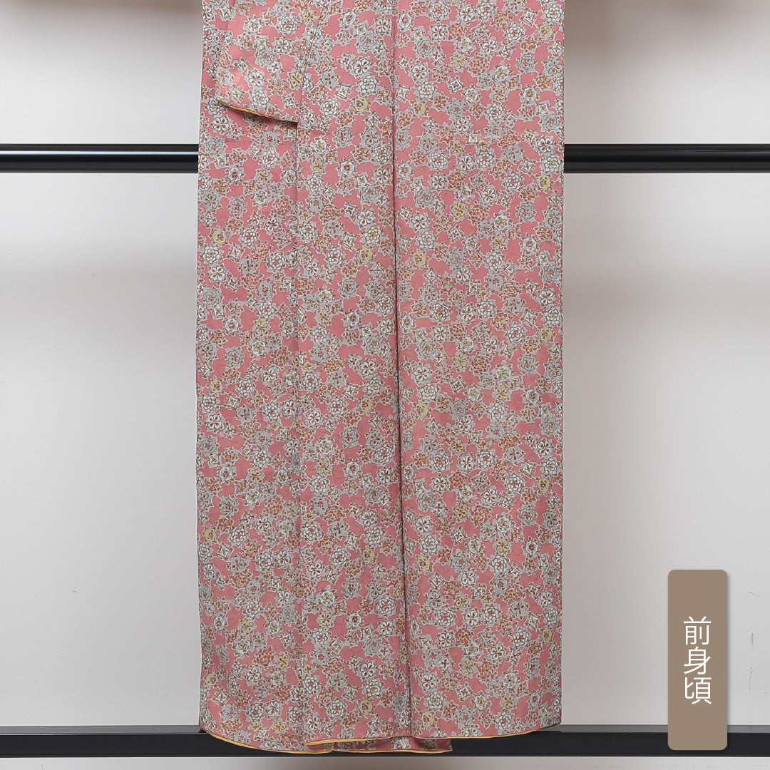 アンティーク 小紋 袷 身丈150cm 裄63cm ピンク系 正絹 Aランク 1215013263213