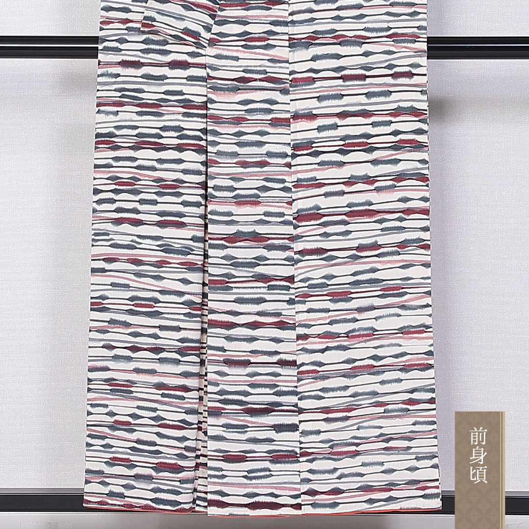 小紋 袷 身丈153cm 裄丈62cm 正絹 Sランク インフォーマル 広衿 Sサイズ 抽象柄 白系 RP 1221-10893