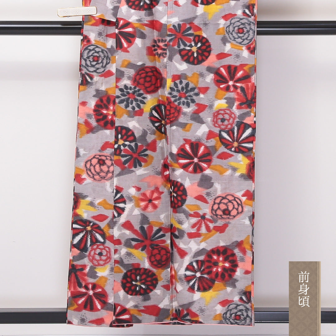 アンティーク 紬 袷 身丈153cm 裄62cm 正絹 銘仙 グレー系 Cランク 1216-01111