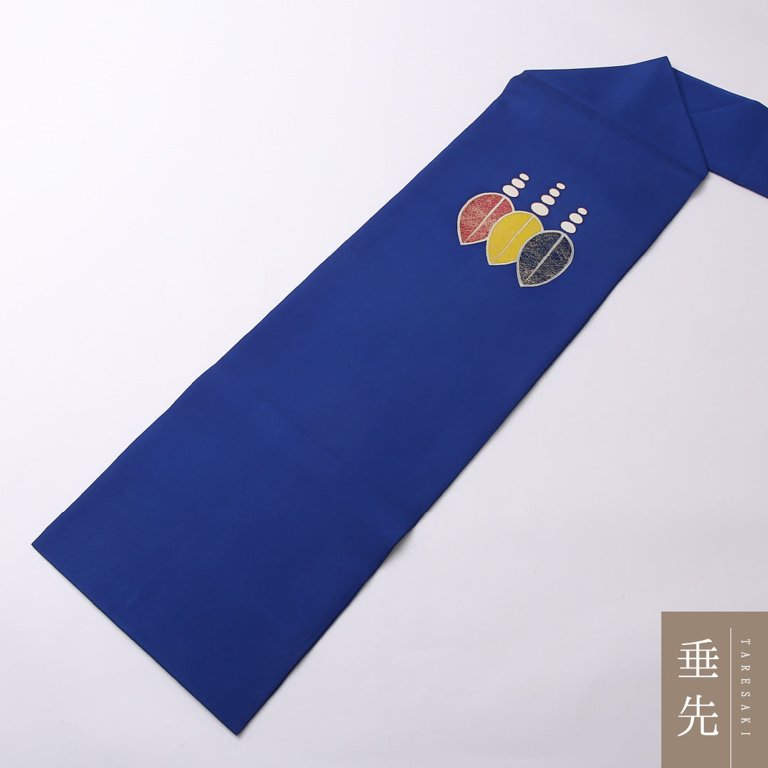 九寸名古屋帯 Cランク 帯丈363cm 正絹 ポイント柄 名古屋仕立て 染め カジュアル 創作柄 青系 RP 1245-02687