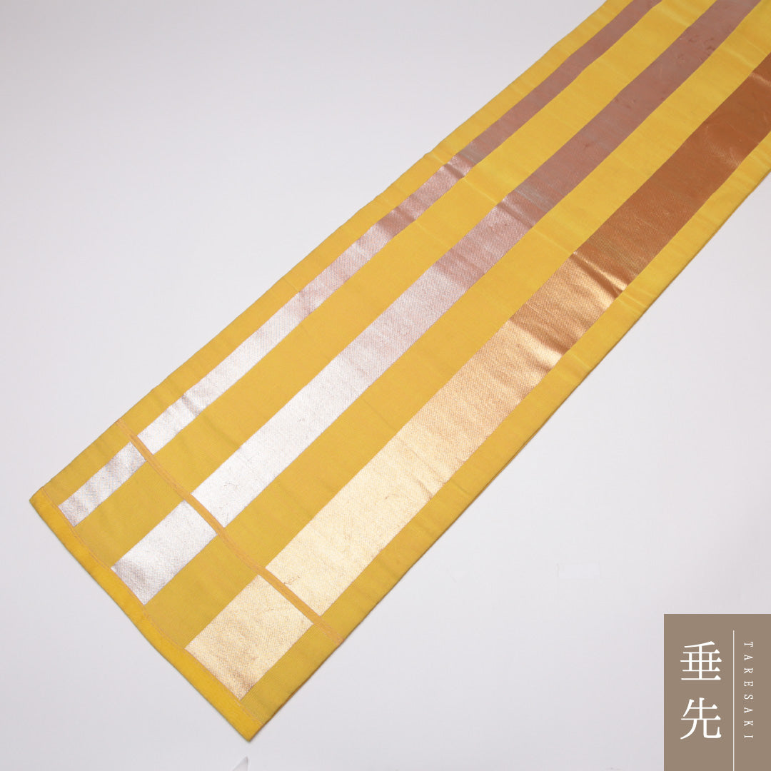 九寸名古屋帯 Cランク 帯丈333cm 正絹 六通 名古屋仕立て 織り インフォーマル 縞 黄系 LP 1245-01510