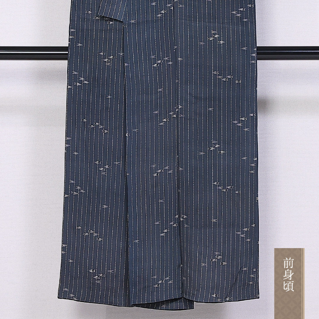 アンティーク 小紋 袷 身丈142cm 裄丈61cm 正絹 Bランク バチ衿 XSサイズ 矢絣 水色系 GP 1221-11007