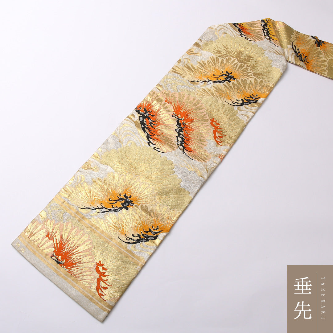 アンティーク 九寸名古屋帯 Aランク 帯丈351cm 正絹 全通 名古屋仕立て 織り 松 金系 LP 1245-02664
