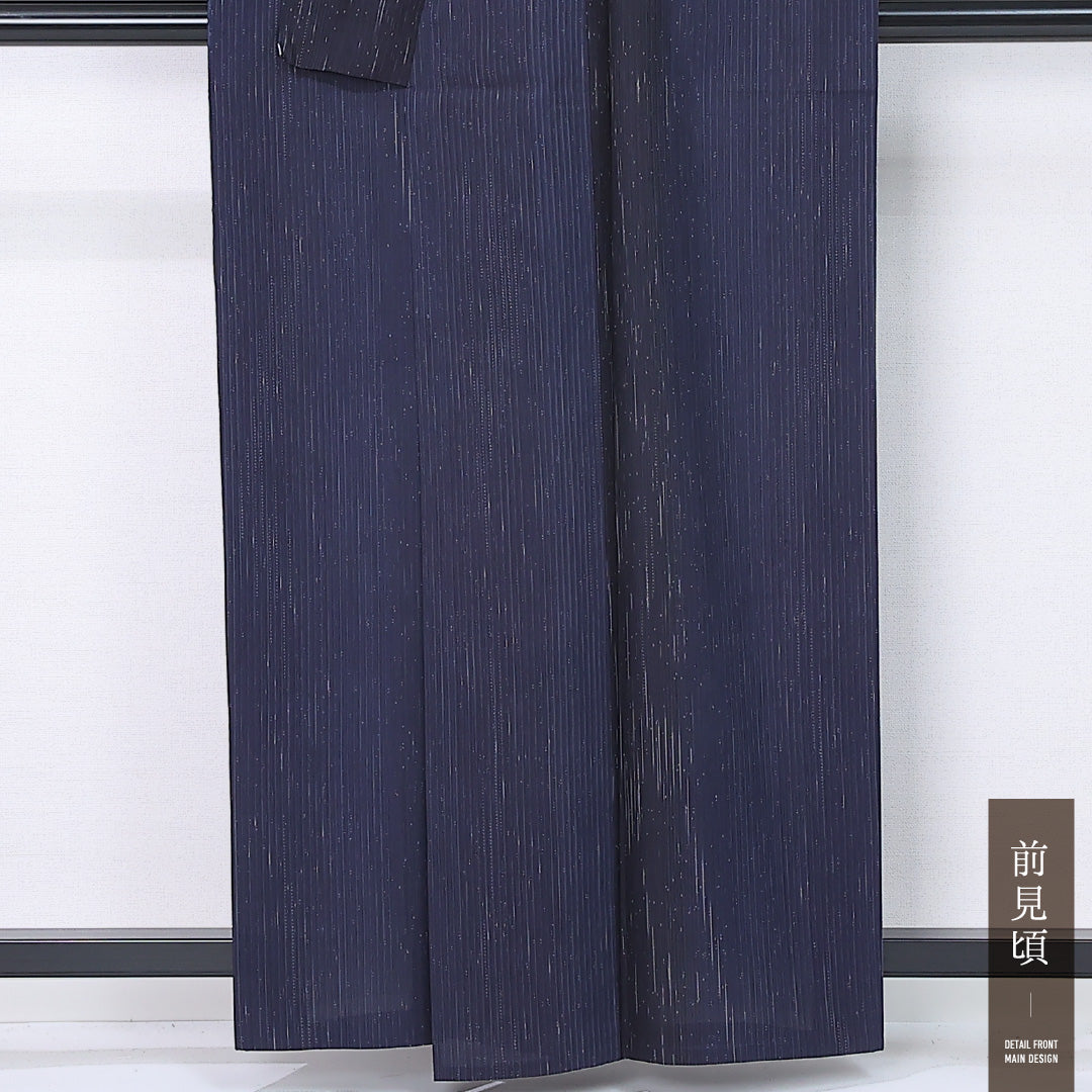 夏物 紬 身丈159cm 裄丈65cm Sランク M 正絹 夏紬 広衿 居敷当て カジュアル 紺系 1216-12275