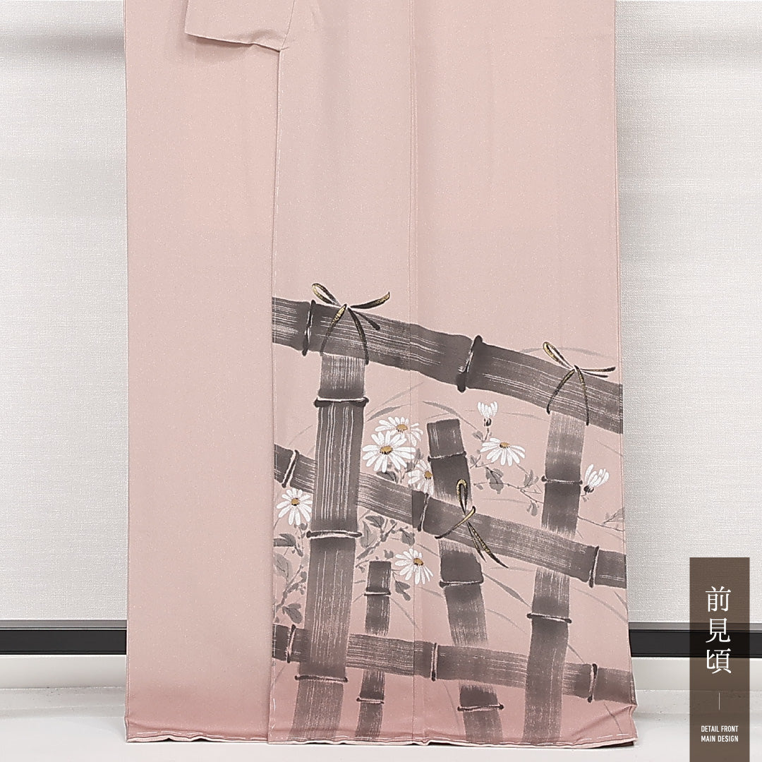 未使用品 訪問着 袷 身丈165cm 裄丈66cm 正絹 Nランク セミフォーマル 広衿 XLサイズ 泉山 作家物 落款 しつけ糸 ピンク系 PO 1217-13248
