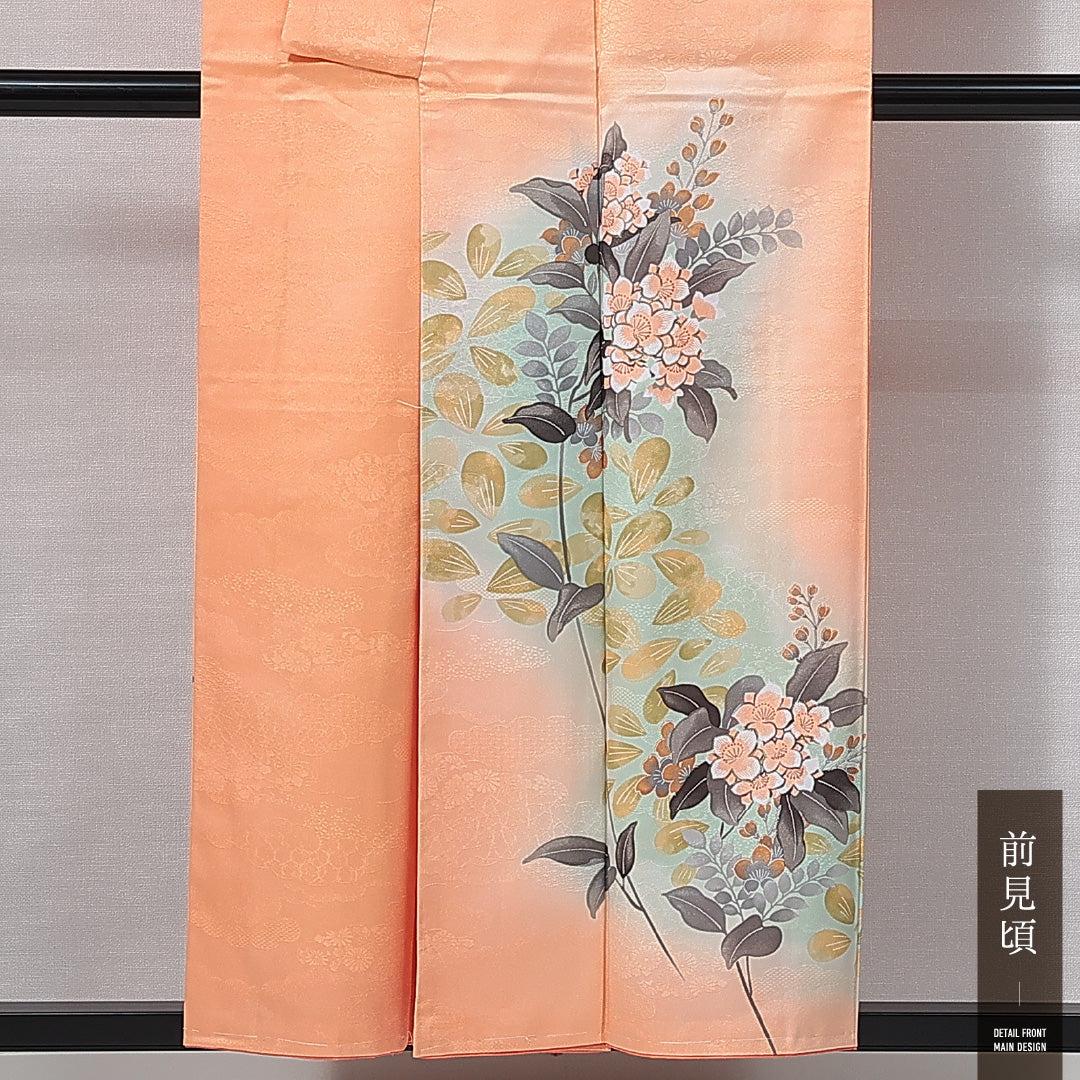 訪問着 洗える着物 袷 身丈154cm 裄丈64cm ポリエステル Sランク Sサイズ 広衿 セミフォーマル 椿 朱系 1212-14995