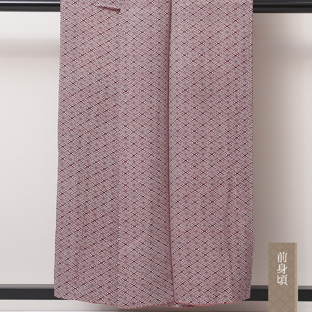 小紋 袷 身丈152cm 裄丈62cm 正絹 Bランク インフォーマル バチ衿 Sサイズ 入子菱 紫系 HP 1221-02244