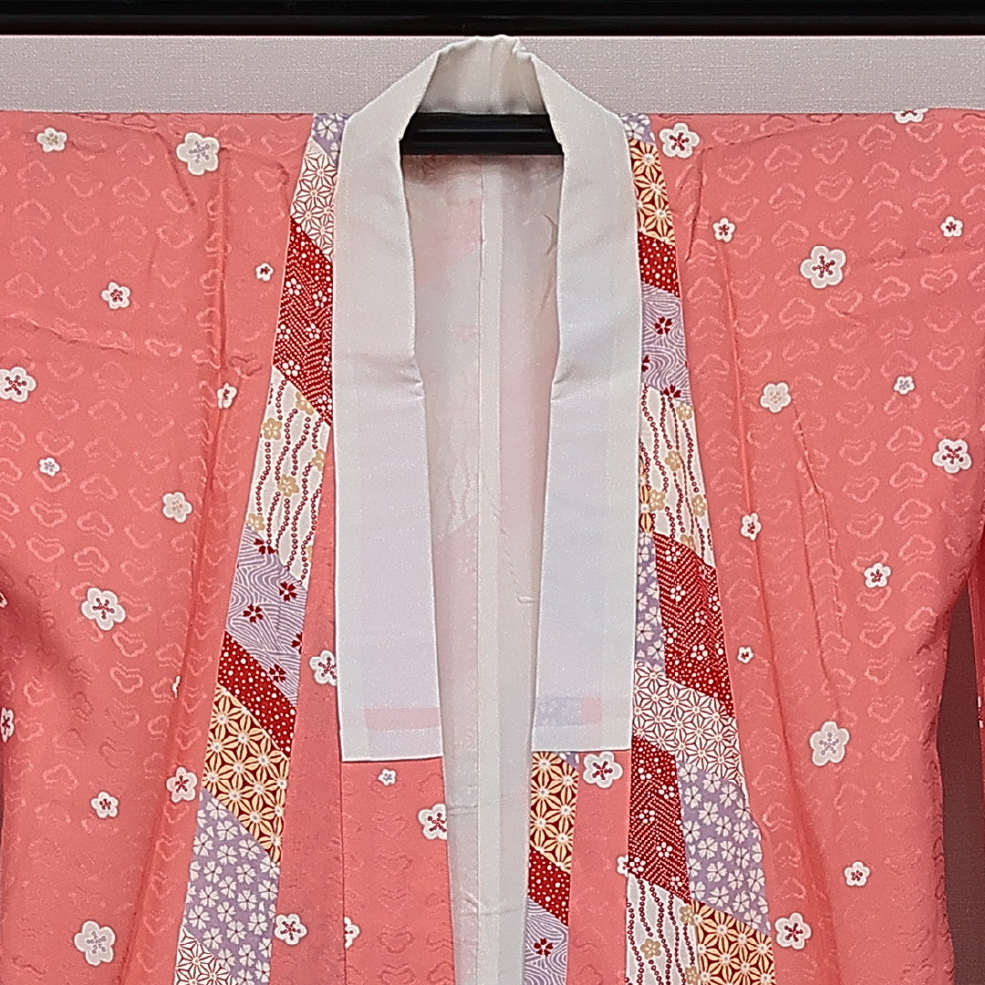 長襦袢 無双袖 身丈129cm 裄丈66cm 正絹 Sランク Lサイズ 吉祥文様 ピンク系 RP 1239-14482