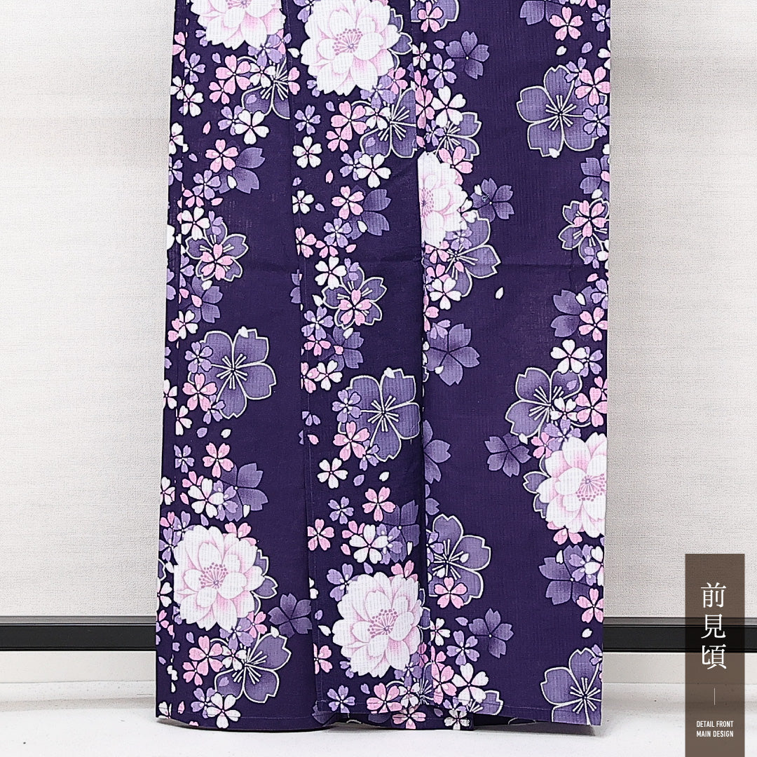 浴衣 夏物 洗える着物 身丈160cm 裄丈62cm Sランク 木綿 バチ衿 Lサイズ カジュアル 桜 可憐 爽やか 紫系 1218-14201