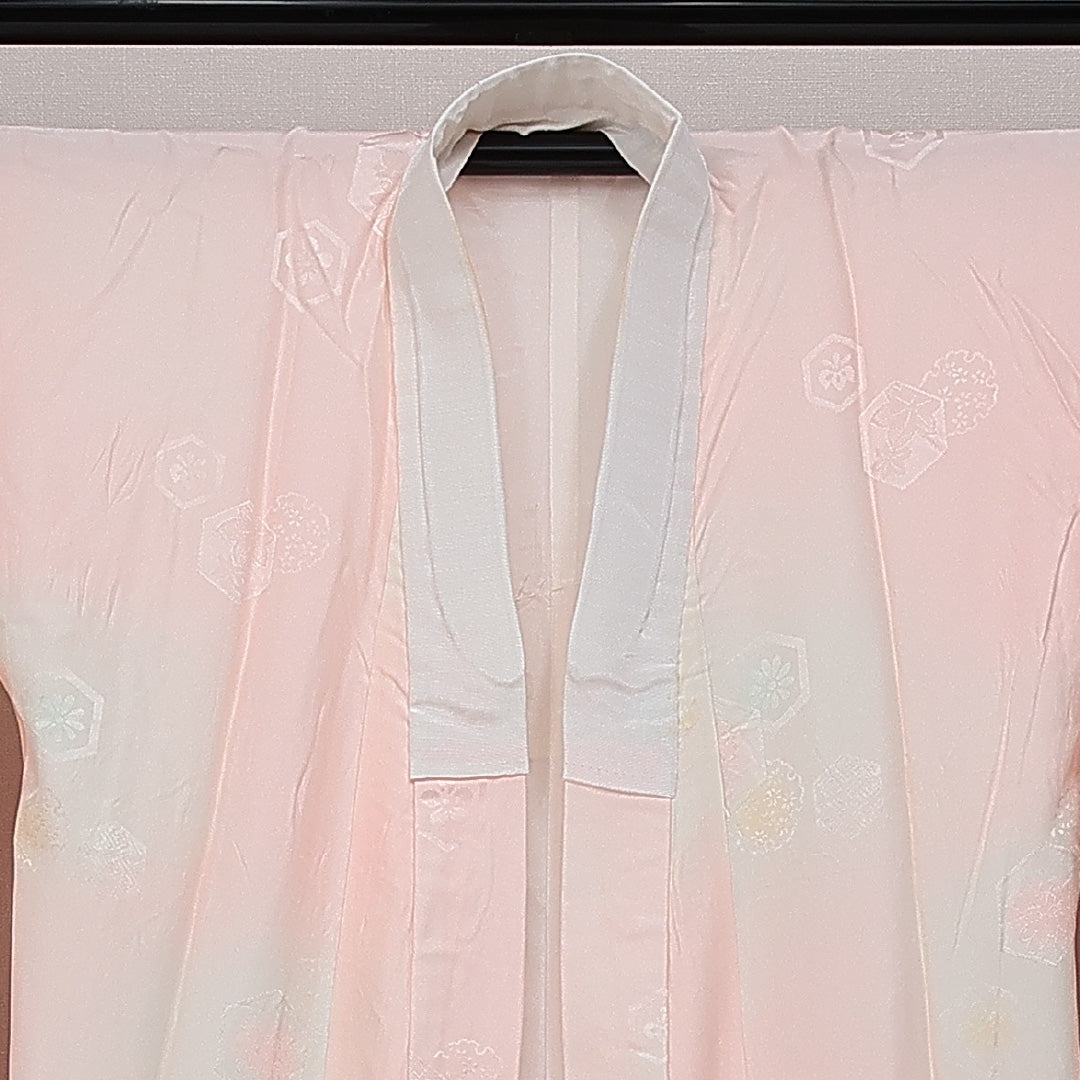 振袖用 長襦袢 無双袖 身丈135cm 裄丈67cm 正絹 Cランク XLサイズ 吉祥文様 ピンク系 HP 1240-14478