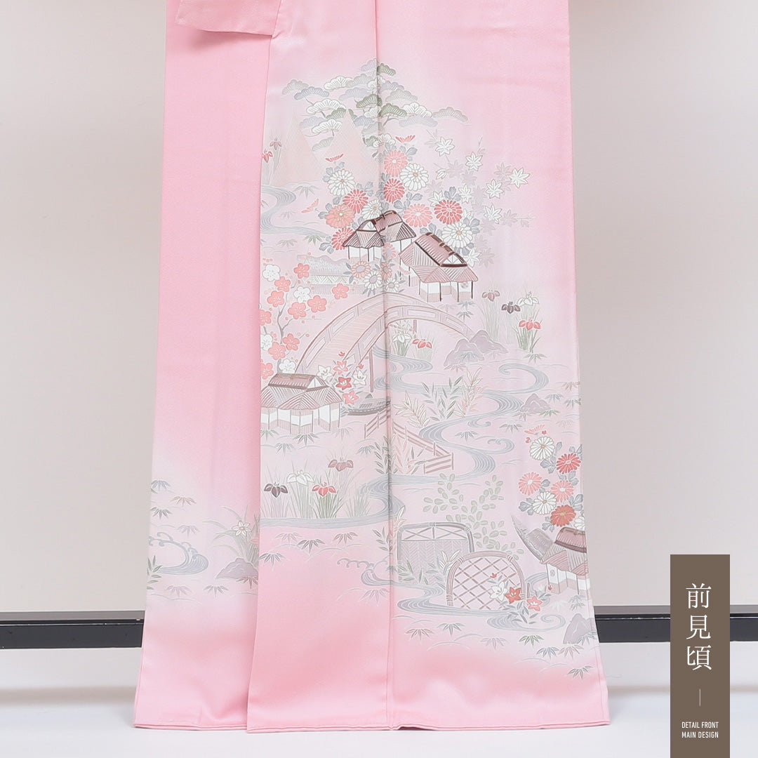 色留袖 一つ紋 五三桐 身丈163cm 裄丈66cm Sランク 正絹 袷 広衿 L 茶屋辻 セミフォーマル ピンク系 1211-F0124