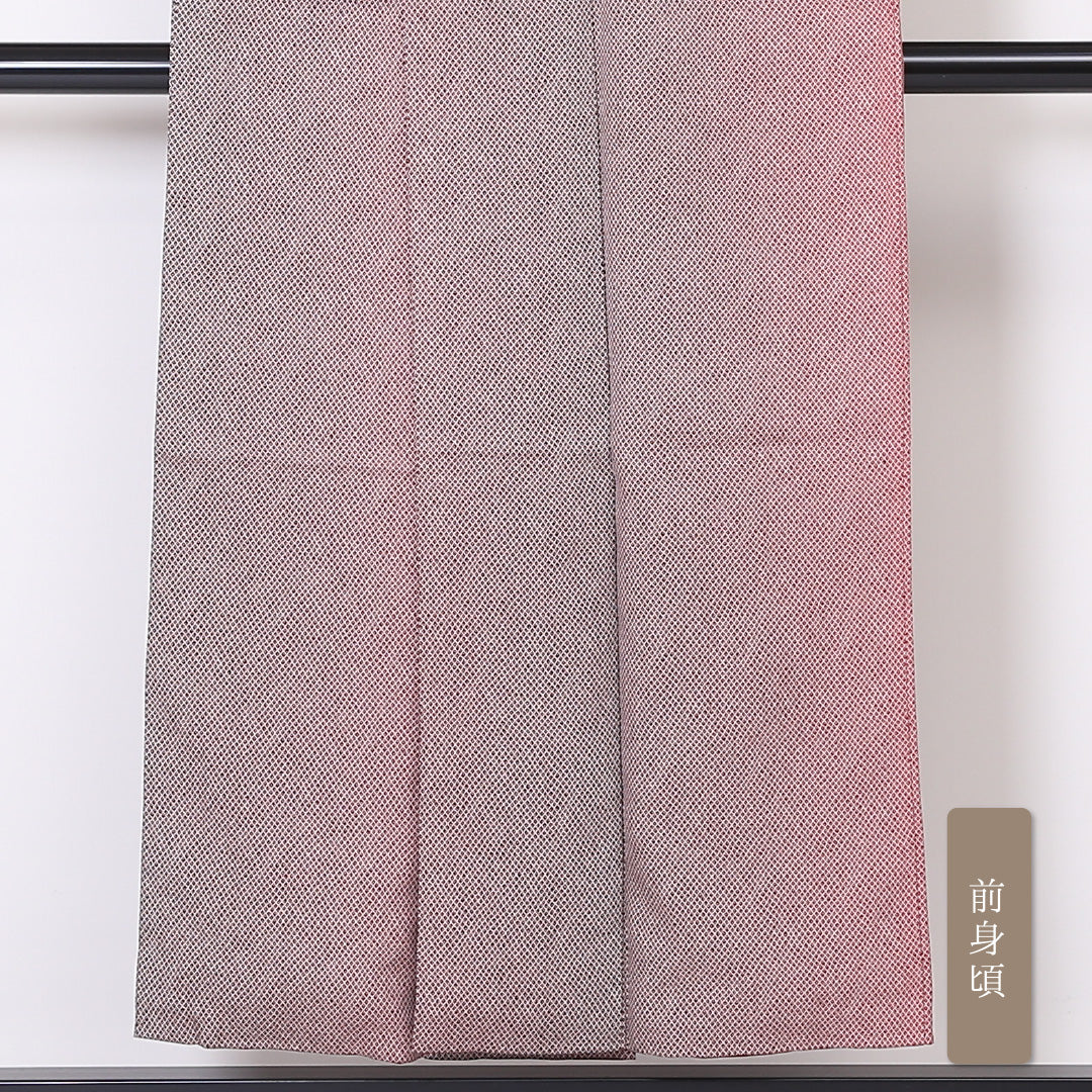 小紋 袷 身丈148cm 裄63.5cm ピンク系 鹿の子柄 ぼかし 正絹 Aランク 1215-01939-3113