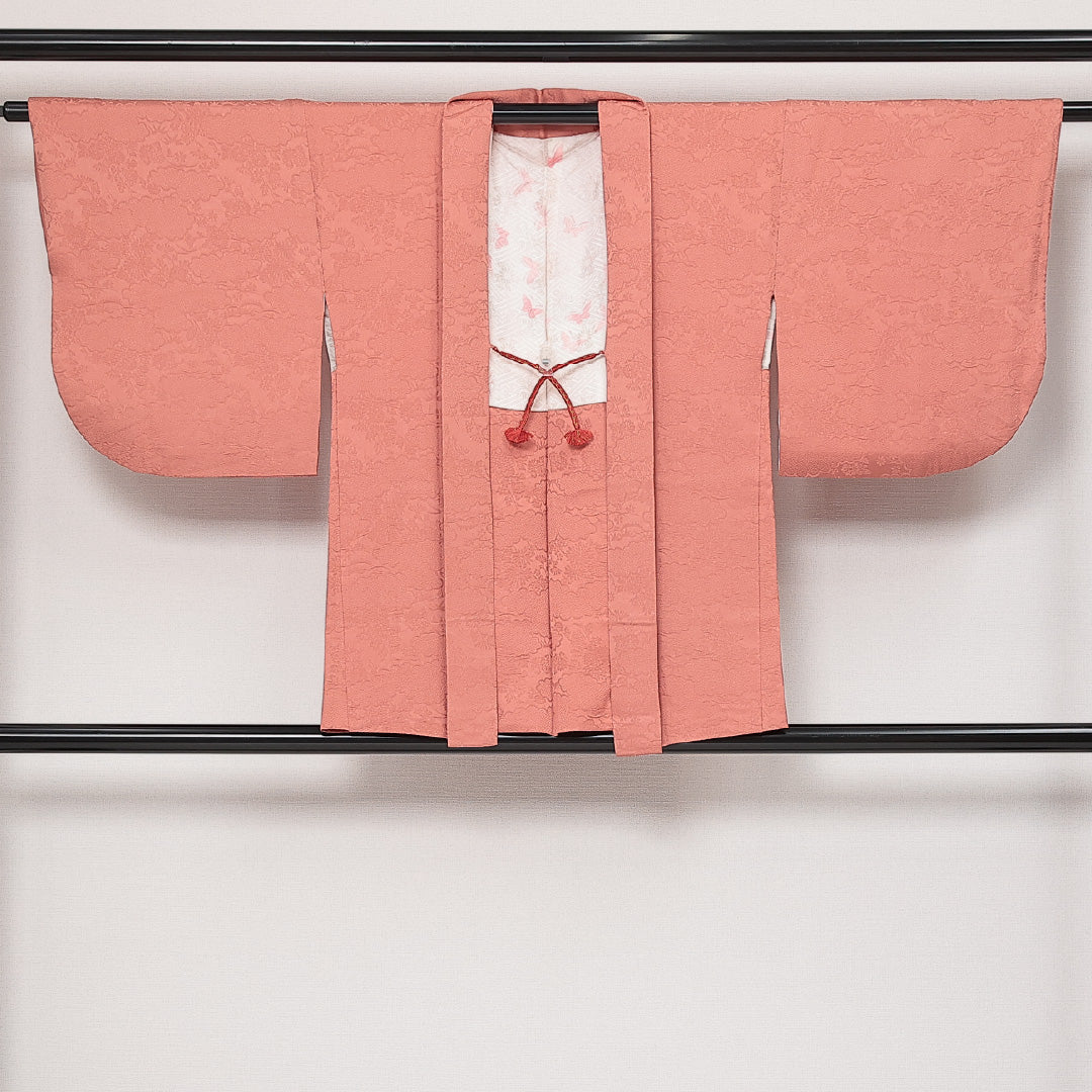 羽織 袷 身丈78cm 裄丈66cm 正絹 Sランク カジュアル Mサイズ 紐あり 雲取り 菊 ピンク系 RP 1232-13816