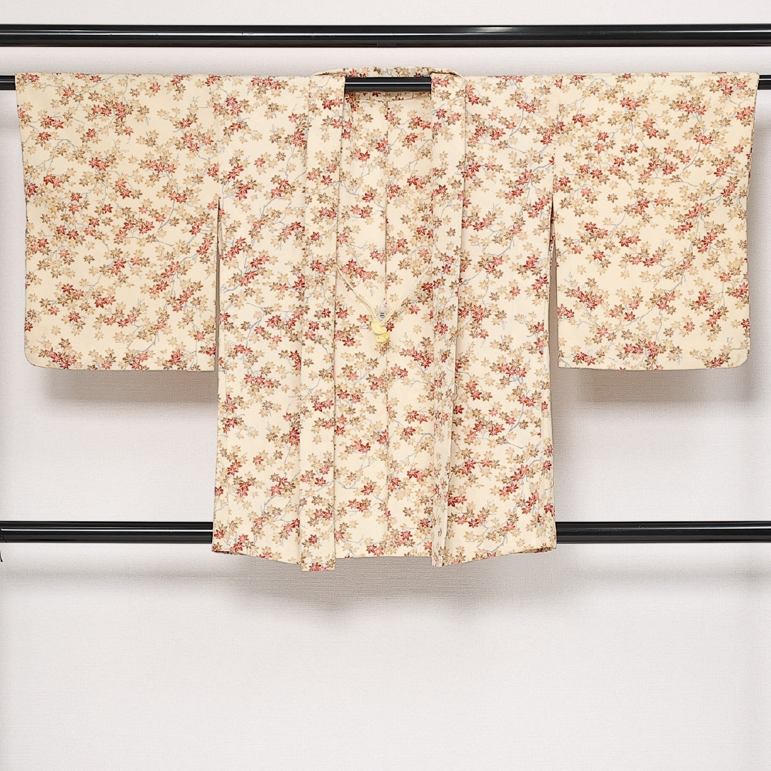 羽織 袷 身丈78cm 裄丈67cm 正絹 Sランク カジュアル Mサイズ 紐あり 紅葉 クリーム系 RP 1232-13730