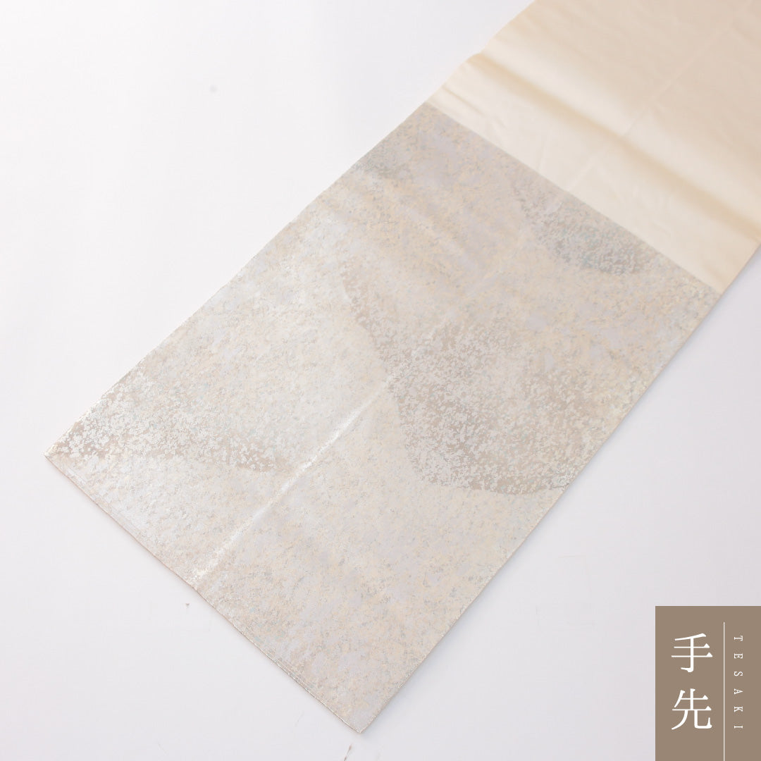 袋帯 帯丈432cm セミフォーマル 六通 Sランク 正絹 引箔 創作柄 白系 銀系 1223-02305