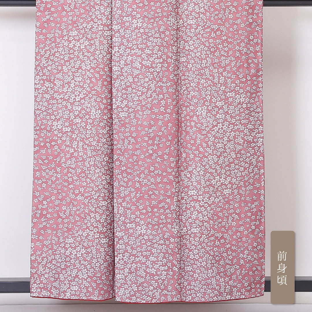 小紋 袷 身丈155cm 裄丈67cm 正絹 Aランク インフォーマル 広衿 Mサイズ 花柄 ピンク系 RP 1221-01964