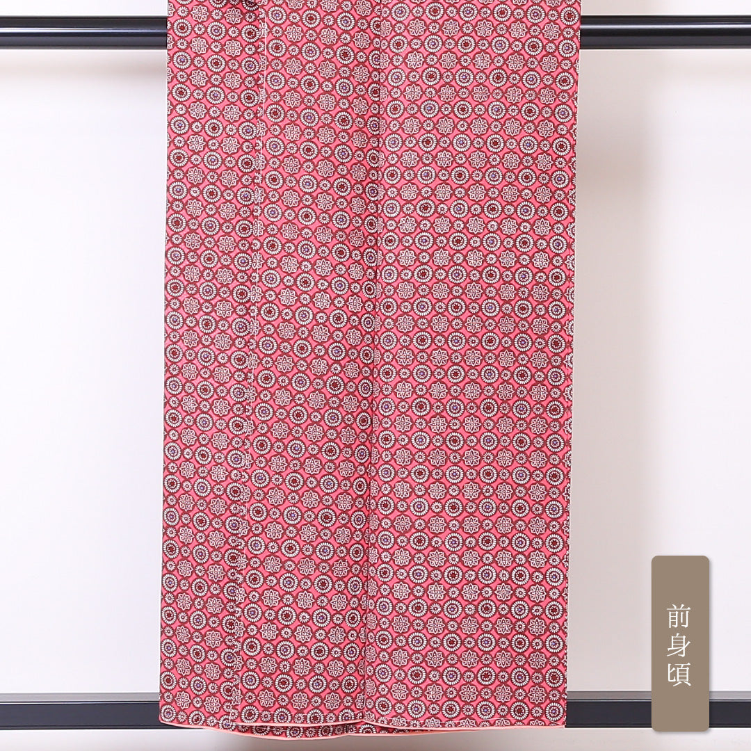 小紋 袷 身丈152cm 裄丈64cm 正絹 Aランク インフォーマル バチ衿 Sサイズ 花菱 花柄 ピンク系 RP 1221-01952