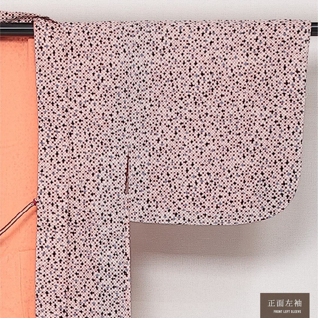 洗える着物 羽織 袷 身丈75cm 裄丈60cm ポリエステル Aランク カジュアル Sサイズ 紐あり 幾何学柄 白系 HP 1232-13781