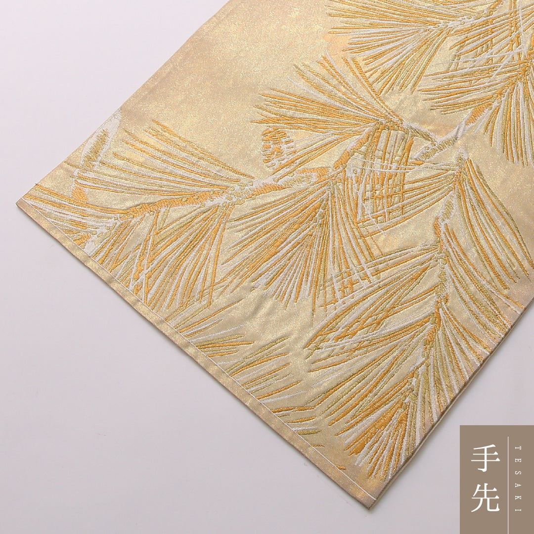 袋帯 帯丈440cm 正絹 六通 フォーマル 松 古典柄 金系 黄系 1243-01653