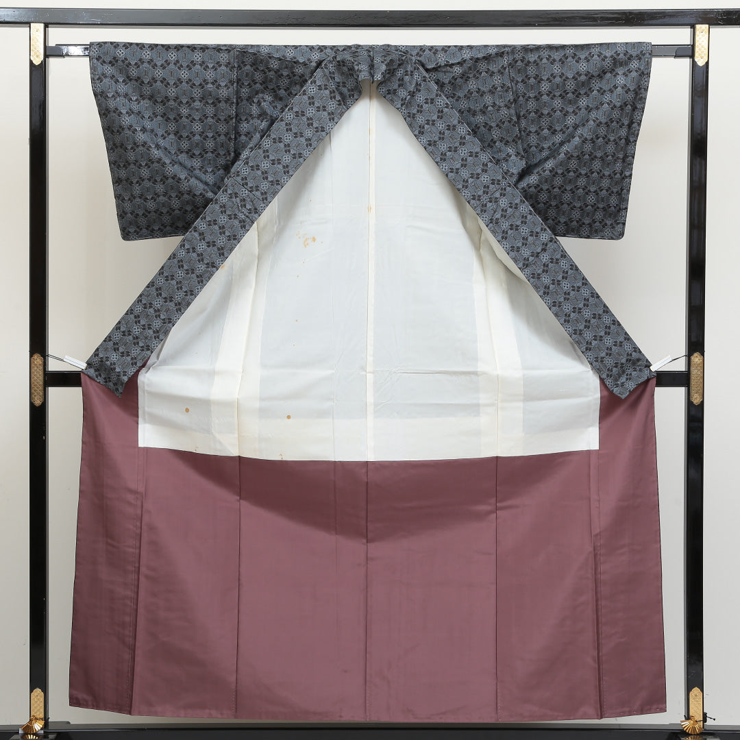 村山大島紬 袷 身丈158cm 裄丈63cm 正絹 Aランク インフォーマル 広衿 Mサイズ しつけ糸 蜀江 青系 RP 1223-02835