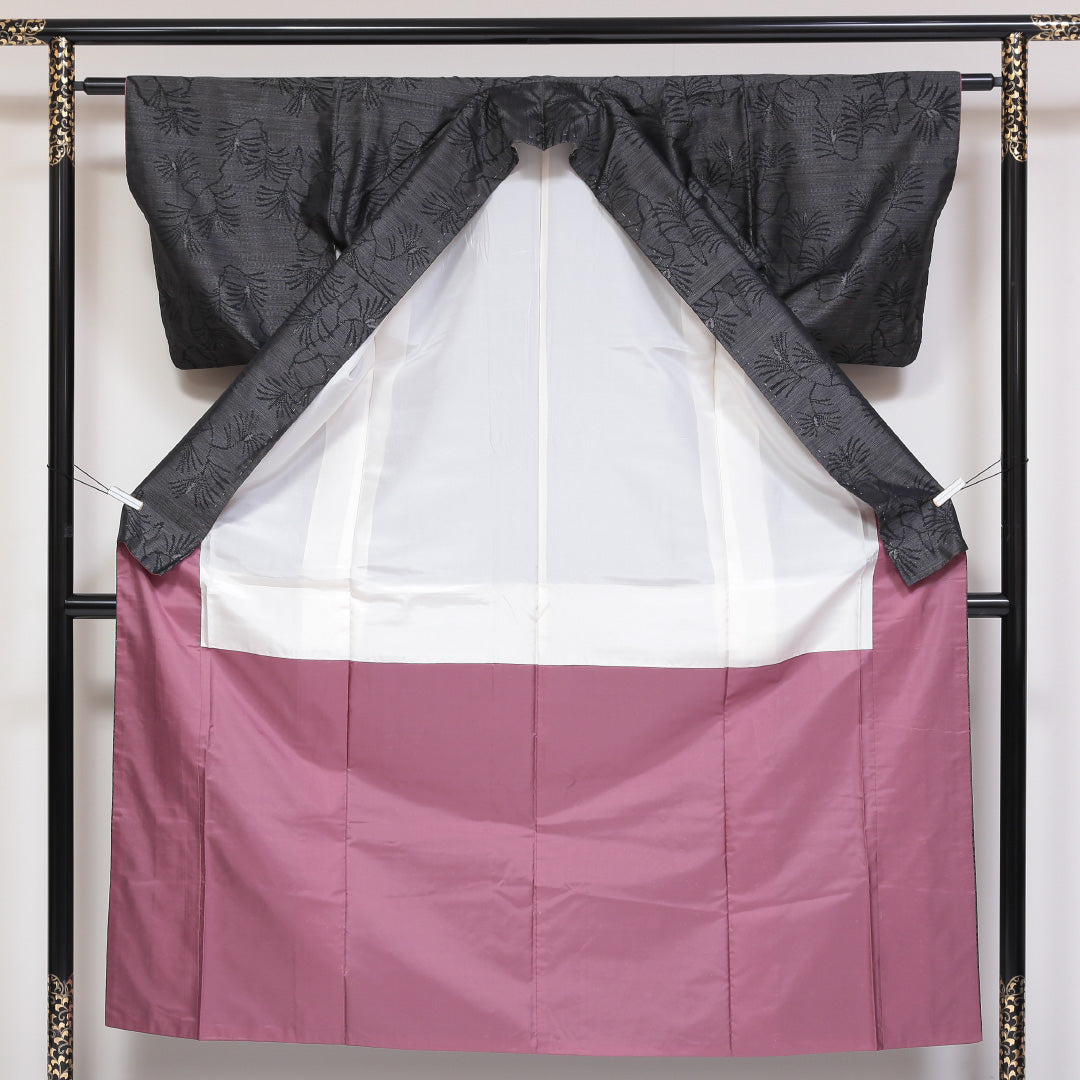 大島紬 袷 身丈152cm 裄61cm 正絹 グレー系 Sランク 1216-00688-2222