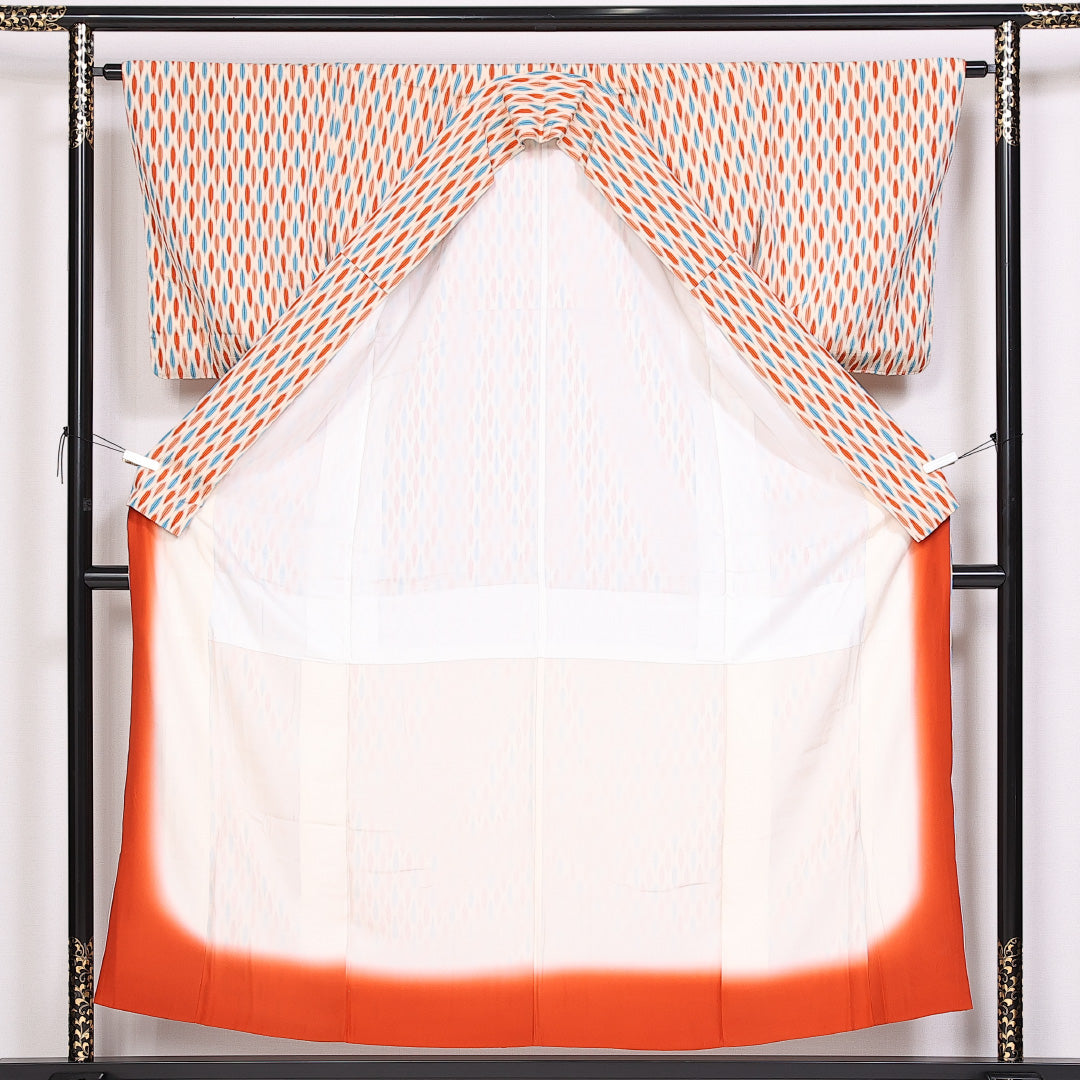 紬 袷 身丈155cm 裄丈62cm 正絹 Bランク カジュアル 広衿 Mサイズ 矢絣 クリーム系 HP 1223-10122