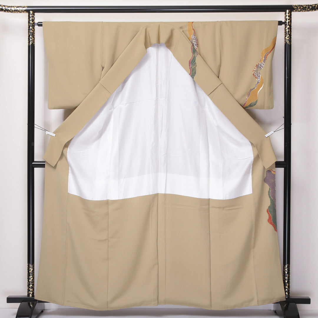 付下げ 袷 身丈160~164cm 裄63.5cm 正絹 道長取り 金彩 ベージュ系 Sランク 1212-00631