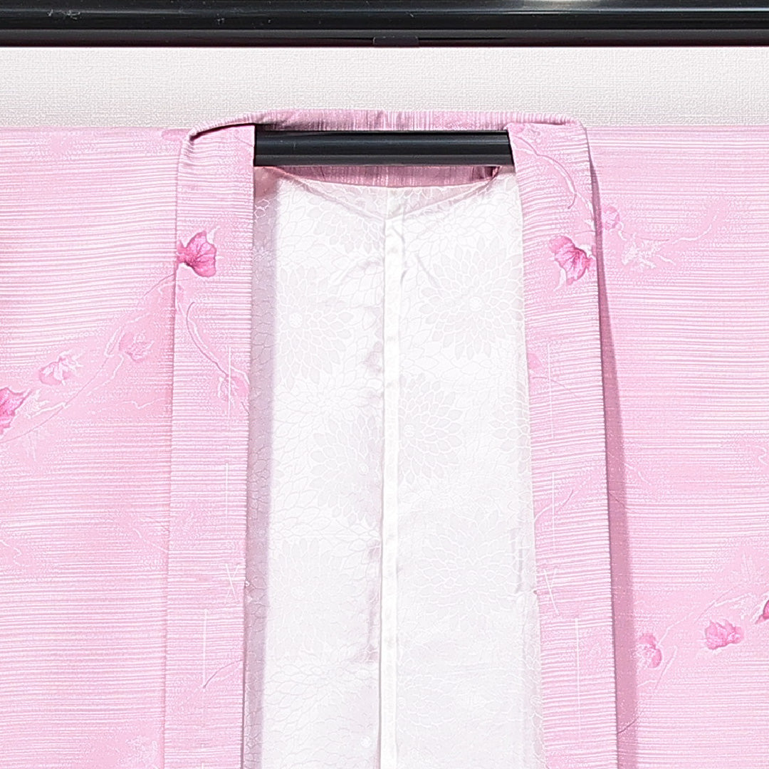 未使用品 洗える着物 羽織 袷 身丈79cm 裄丈63cm ポリエステル Nランク カジュアル Sサイズ 植物柄 ピンク系 RP 1232-14712