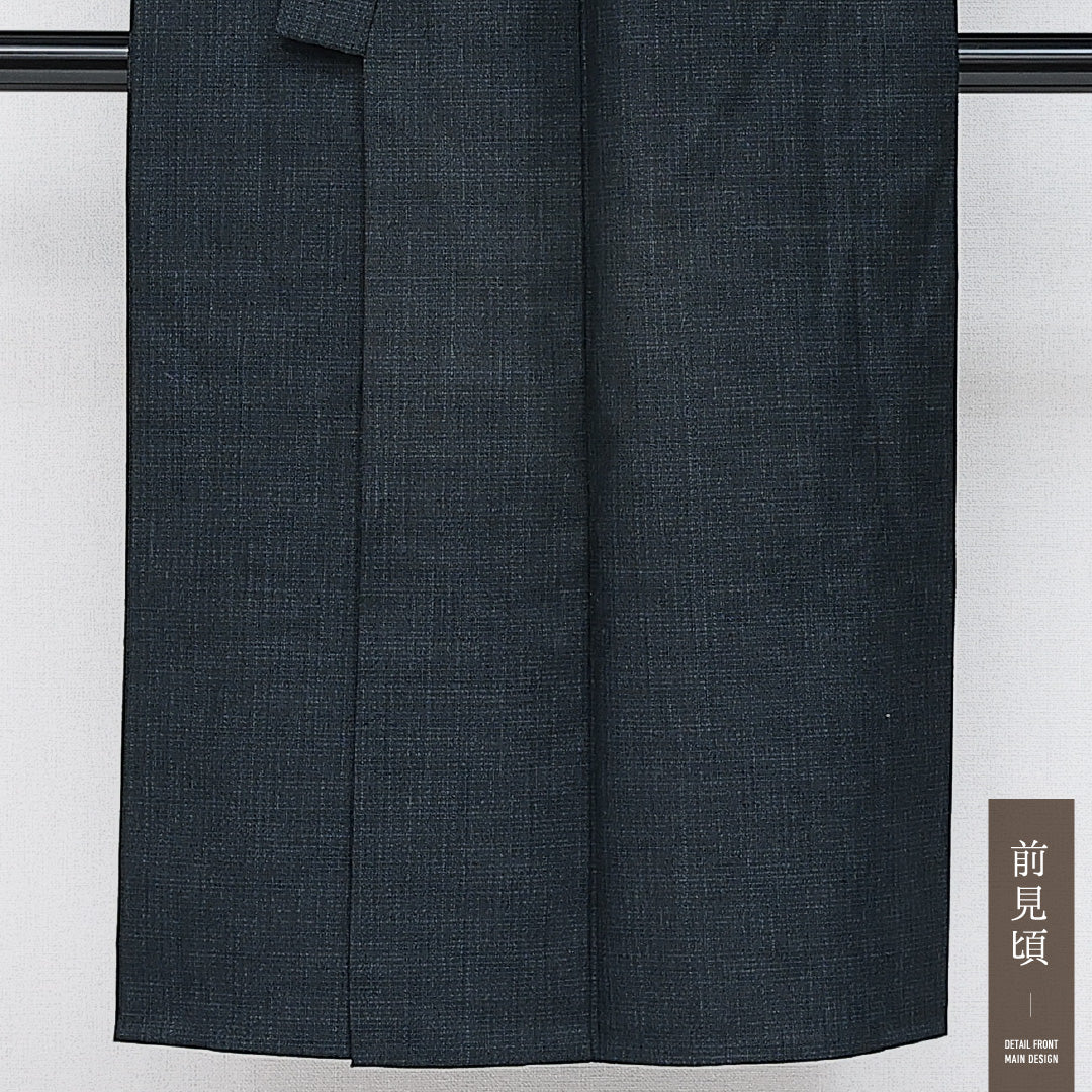 洗える着物 ウールの男着物 単衣 身丈139cm 裄丈64cm ウール Bランク カジュアル 棒衿 Sサイズ 居敷当て 無地 紺系 HP 1224-14291
