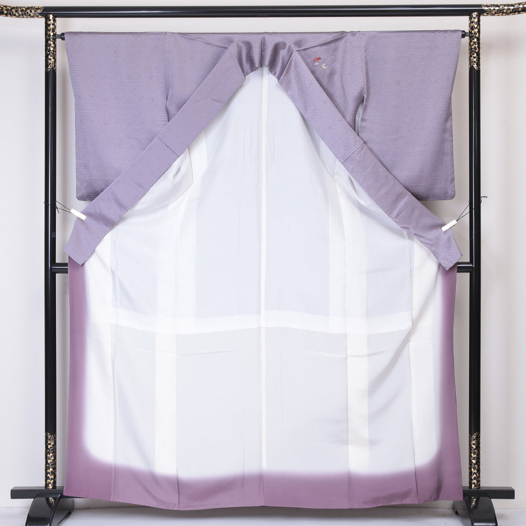 訪問着 袷 身丈160~164cm 裄63.5cm 正絹 蘇州刺繡 唐花 鱗柄 紫系 Sランク 1212-00580