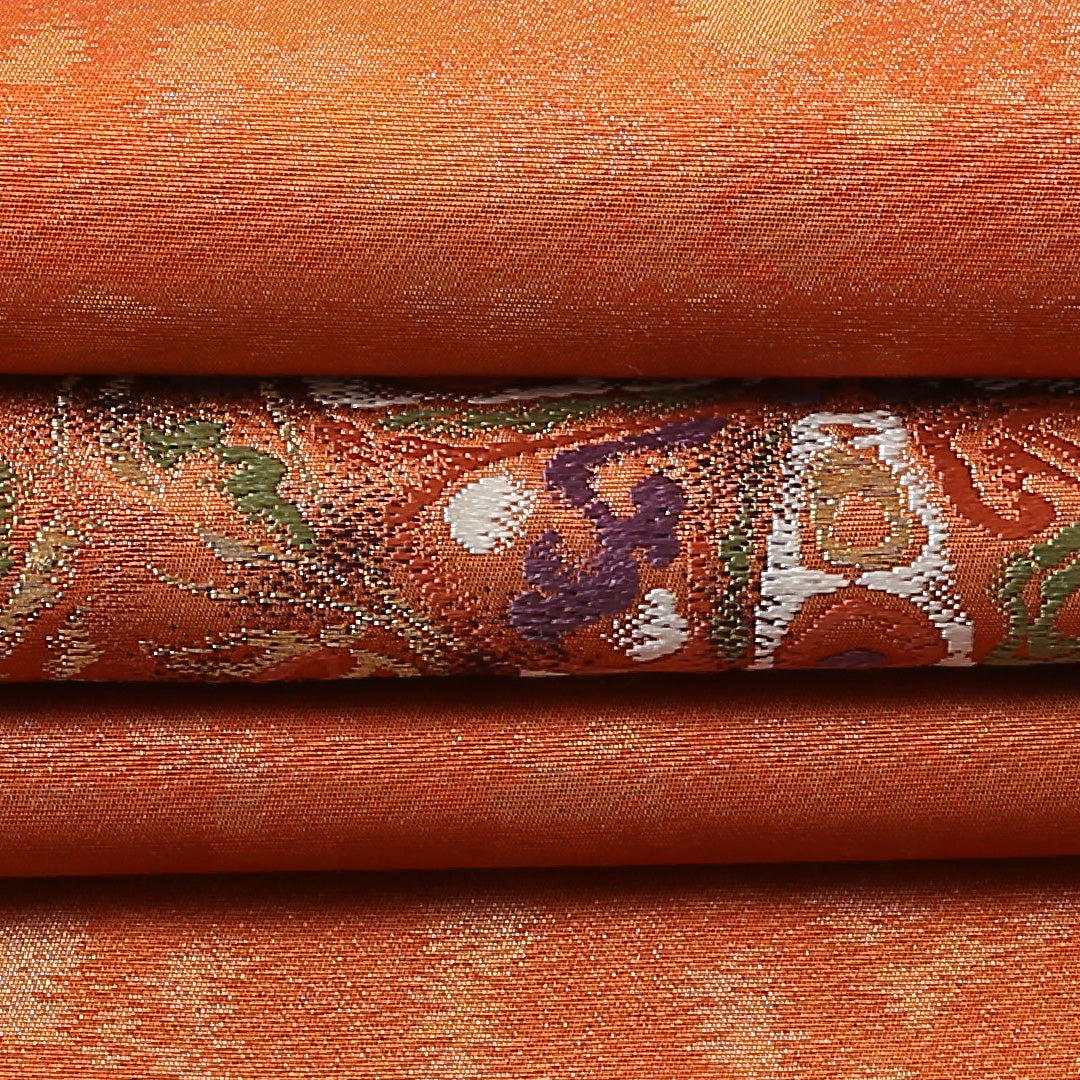 九寸名古屋帯 Sランク 帯丈362cm 正絹 ポイント柄 名古屋仕立て 織り セミフォーマル しつけ糸 鏡裏文 丸文 朱系 LP 1245-00738