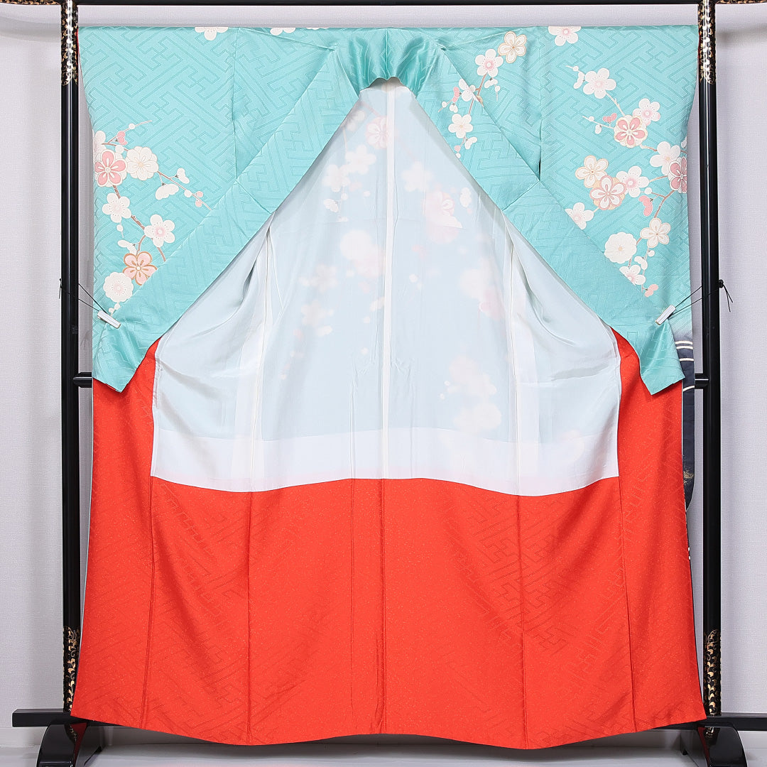 振袖 身丈159cm 裄丈65.5cm 袷 正絹 Bランク 広衿 梅 流水 1213-F0383