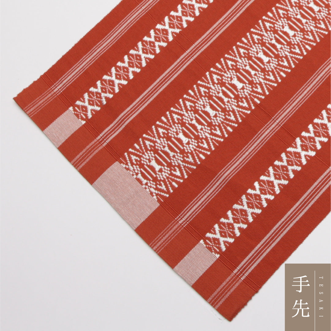 名古屋帯 帯丈396cm Aランク 開き仕立て 全通 正絹 本場筑前博多織 献上柄 セミフォーマル 朱系 1224-01545