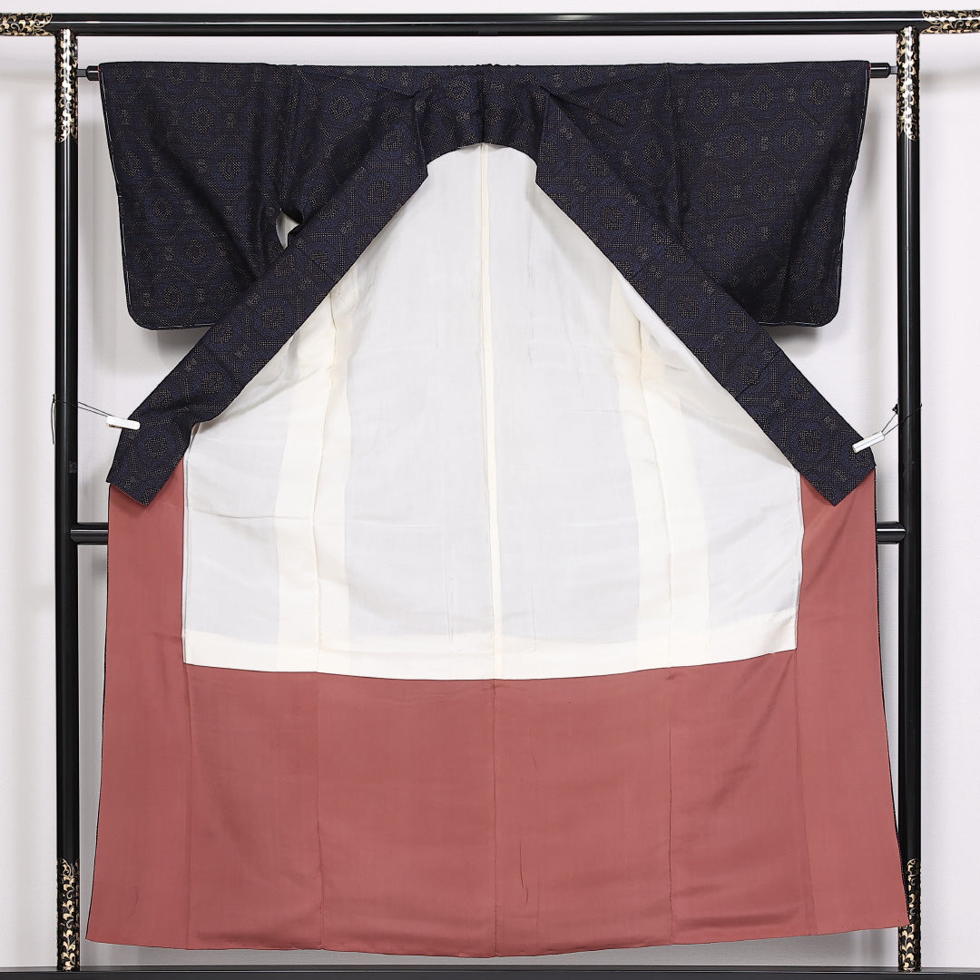 未使用品 紬 身丈158cm 裄丈63cm Sランク 袷 正絹 広衿 蜀江 しつけ糸 1216-10088
